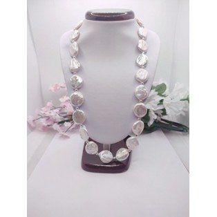 White Freshwater Pearl Buttons/Coins Necklace 22 inches long